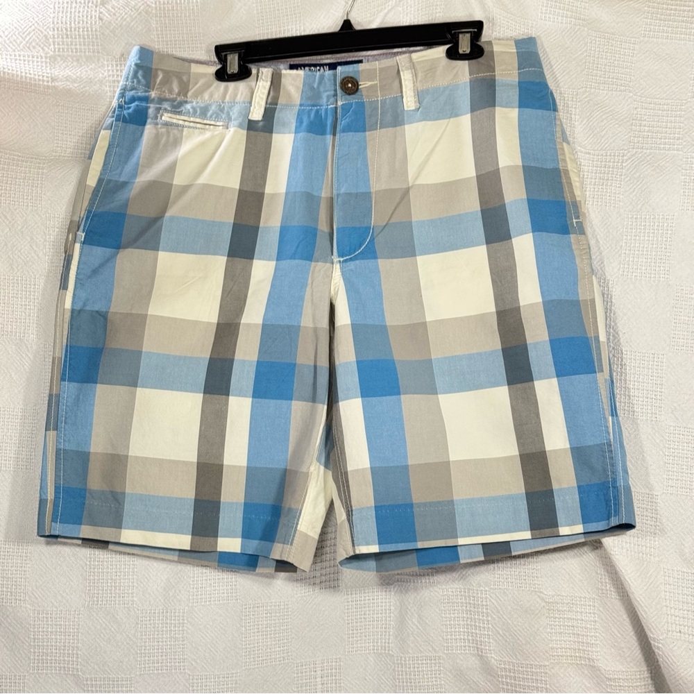 American Eagle Men’s Blue‎ and Gray Plaid Shorts Size 33 EUC